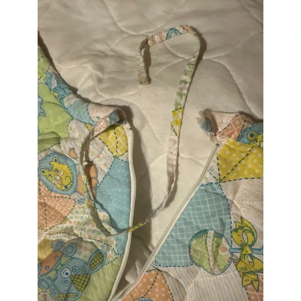 Vintage Quilted Baby Bunting Bag Pastel Animal Patchwork Print Hooded Sleep Sack
